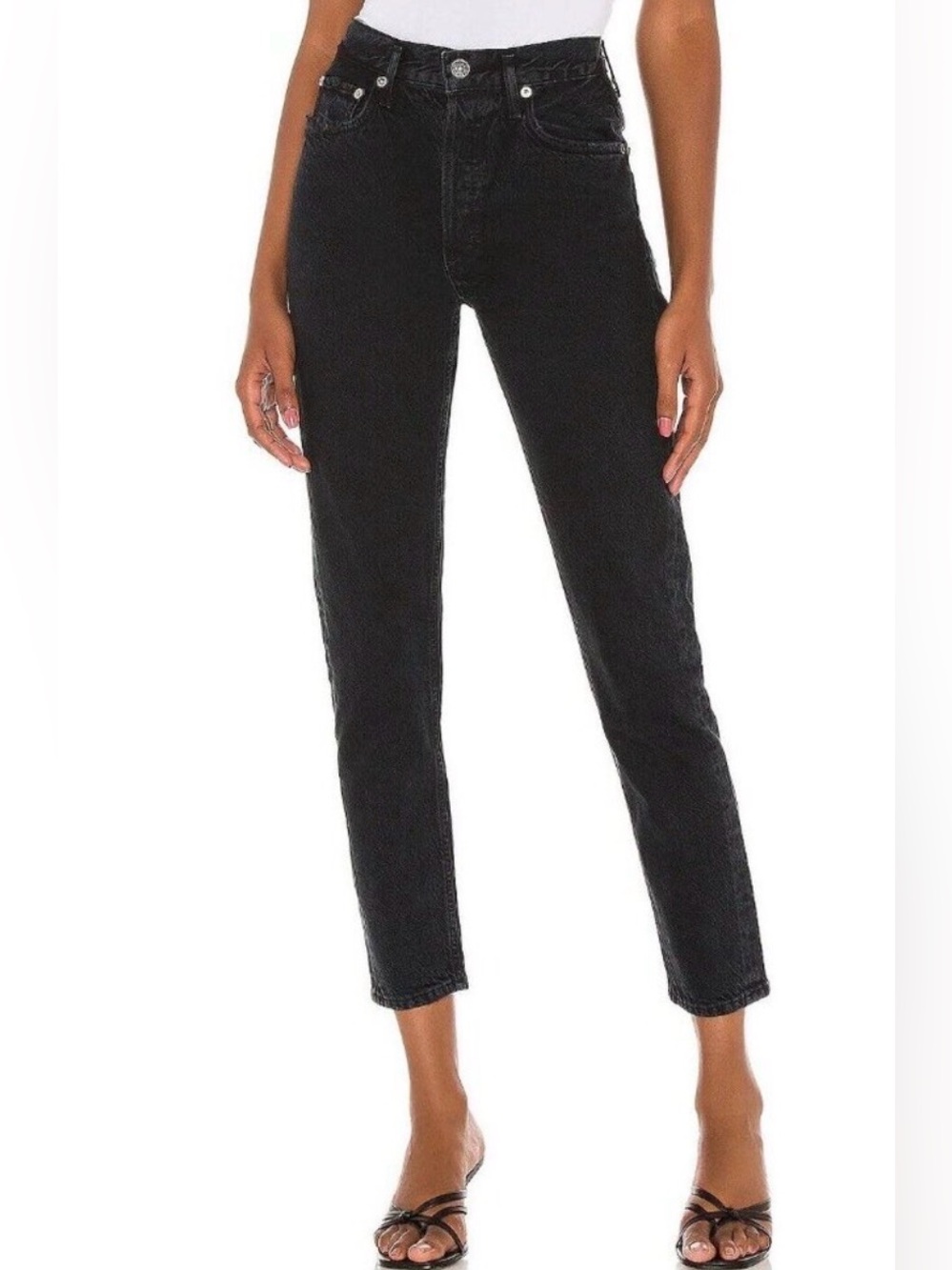 AGOLDE Jamie Rematch Vintage Black High Rise Slim Straight Ankle Jeans, Size 28